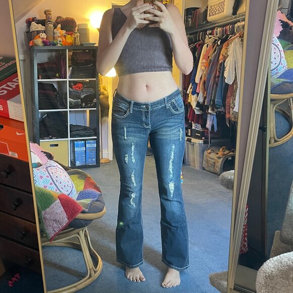 Reign Blue Jeans Stretch Curvy Flare Bootcut Size 11 Junior - Picture 1 of 6